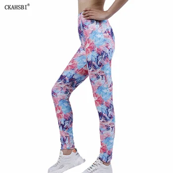 CKAHSBI com estampa Floral Estilo de Verão de Calças de Yoga Ankel Comprimento de Fitness Mulheres Leggings Moda Push-Up Treino Calças de Ginástica Desporto