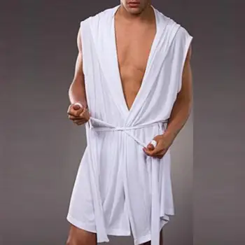 Moda Homens Roupão de banho Correia Conveniente Homens Roupão de Banho Absorção de Água sem Mangas Homens Pijama para o Lar