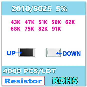 JASNPROSMA 2010 J 5% 4000PCS 43K 47K 51K 56K 62 K K 68 75 K 82K 91K smd de Alta qualidade 5025 resistor OHMS