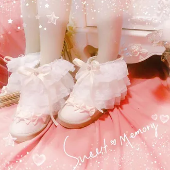 Babados, rendas arco ankle boots princesa menina Anime Lolita Sapatos Baixos ajuda de Fundo Pesado japonês Sweet Lolita Sapatos cos loli