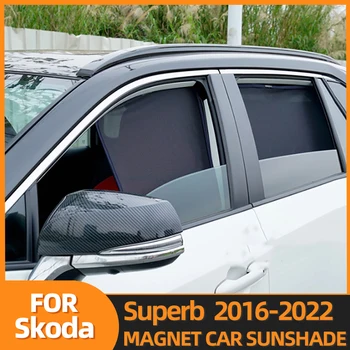 Para Skoda Superb 3V 2015-2023 Traseira do Lado da Janela quebra-Sol do Carro pára-Sol Magnético Frente do pára-brisa de Malha Cortina