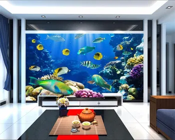 Personalizado com foto 3d papel de parede Peixes de aquário de corais no fundo do mar pintura de decoração em 3d murais de parede papel de parede para parede 3 d