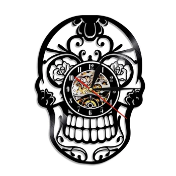 O Dia dos Mortos, dia de los Muerte Mexicano Crânio disco de Vinil Relógio de Parede Com Iluminação Led Gótico de Açúcar Crânio Assistir a Decoração Home