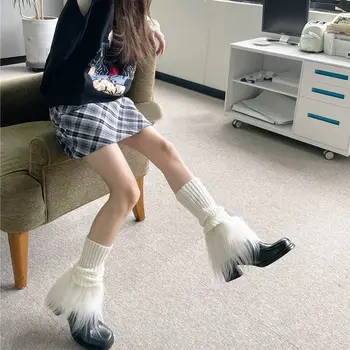 Novas Pelúcia Tricô Splicing Pé de Meia de Mulheres Y2K Estética Harajuku Vintage Perna mais Quentes Folgado coreano Moda joelheiras