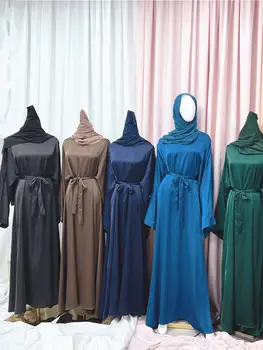 Ramadã, Eid Cetim Abaya Dubai Muçulmano, A Turquia, O Islã Longo Vestido Modesto Kaftan Oração Roupas Para Mulheres Manto Femme Musulmane Longue