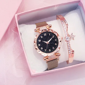 As Mulheres de luxo Relógios pulseira de Moda para Senhoras Céu Estrelado Magnético Relógio Casual Strass relógio de Pulso de Senhora relógio relógio feminino