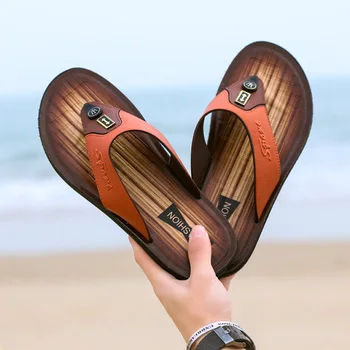 2022 Venda Quente Flip-Flops de Verão ao ar livre dos Homens de Chinelos, Sandálias de Praia Conforto de Não-deslizamento de Moda Couro Flip-Flops Homens de Grande Tamanho