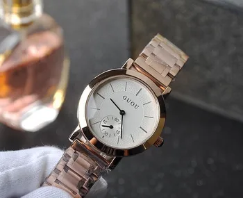 GUOU novo clássico, simples retrô elegante e durável em aço inoxidável com Rose Gold Ladies Watch presente