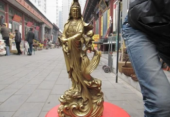 canção voge gem S0529 China fane Latão Cobre generosidade Menino Bodhisattva Kuan-Yin Guan Yin Deusa Estátua