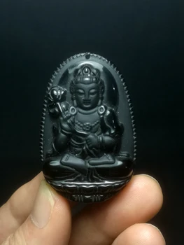 YIZHU Chinês Preto Natural Jade Mão Esculpida Avalokitesvara Estátua Amuleto Pingente de Presente