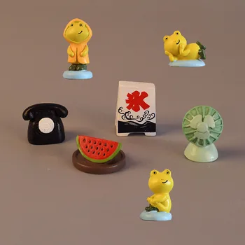 Engraçado Cena Criativa Layout Mini Sapo Ornamentos Micro Paisagem Adereços Artesanais Telefone Miniaturas, Estatuetas, Ventilador De Diy Deco