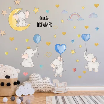 Desenho novo Elefante Balão arco-íris Adesivos de Parede infantil Quarto Sala de estar, Quarto Decorativos, Adesivos de Parede do Berçário Mural