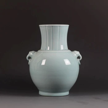 Jingdezhen antigo vaso de porcelana Qianlong azure leopard ouvido vaso antigos antigo coleção