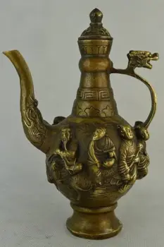 6.75 polegadas /China antiga de cobre esculpida à mão de oito imortais dragon & noble bule de chá