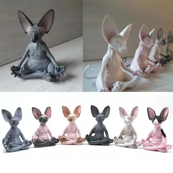 Gato Sphynx Meditar Trajes Animais Do Ambiente De Trabalho Ornamento Estatuetas Em Miniatura Animal De Modo A Figura De Brinquedos Para Sala De Decoração De Casa
