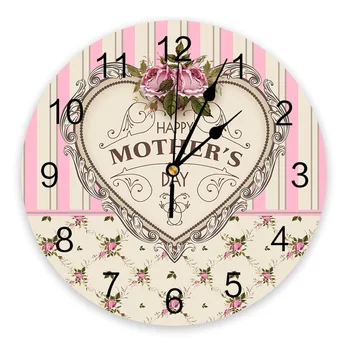 Feliz Dia DA Mãe o Amor Retro Listras Relógios de Parede Silenciosa Casa de Café Office Decoração da Parede para a Cozinha, Relógios de Arte de Grandes Relógios de Parede