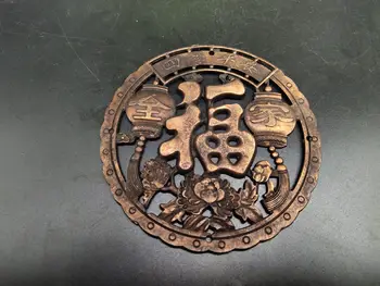 CHINA bronze antigo fengshui de segurança circular modelo FU pequena Estátua de Metal artesanato família decorações estatueta pandent