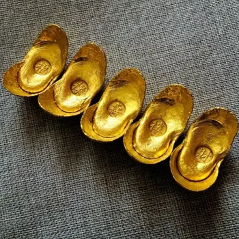 Ouro Antigo Lingote Réplica De Cobre, Dourado, Ouro Bolo Coleção De Antiguidades Decoração Feng Shui