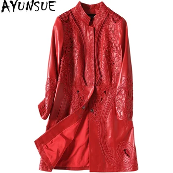 Casaco de pele de carneiro Genuíno Real Jaqueta de Couro Mulheres Roupas 2020 Vermelho das Mulheres Casaco de Pele coreano Elegante Casaco de Trincheira roupas ZT2153