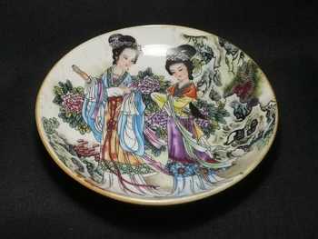 1919 Antigo de porcelana Chinesa Pintura belle jogar fora placa pires Decoração presente