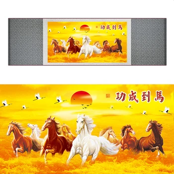 qualidade superior Chinês Cavalo de pintura em seda Cavalo de arte de pintura rolo de Seda arte de pintura oito cavalo painting19062713