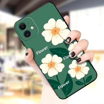 A Flor verde Black Caso TPU Macio Coque para iPhone 14 13 12 11 Pro Max Mini XR XS X 7 8 6 6 5 5 Tampa Fundas para iPhone13