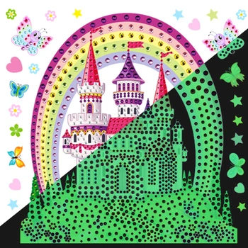 5D DIY Diamante Pintura Luminosa Autocolantes dos desenhos animados do Castelo de Diamante Mosaico Janela da Parede Decoração Adesivo de Artesanato Para Crianças de Presente