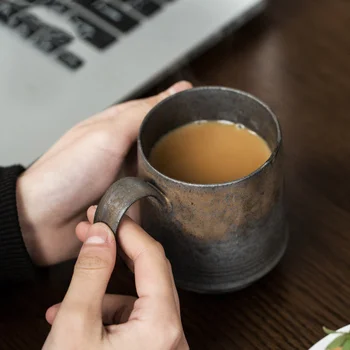 Cerâmica Xícara De Café Feito À Mão No Estilo Japonês Retro Puxe A Flor Copo De Grés Douramento De Chá, Canecas Industriais Estilo Criativo Copos De Chá