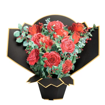 10PCS 3D Pop-Up de cartões de Felicitações de Flores Rosas Vermelhas Buquê com Envelope do Convite, Cartões de Presente do Dia dos Namorados