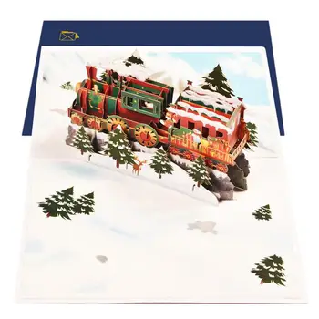 Delicado 3D Feliz Natal Trem Pop-Up do Cartão feito a mão pop-up de Cartões Para os Amigos E Colega de Natal artigos para festas