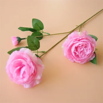 Artificial Peônias Flor de Seda, Peônia Rosa do Buquê 3 garfos Falso persa Rosa com Folhas Verdes para Casa a Festa de Casamento Decoração