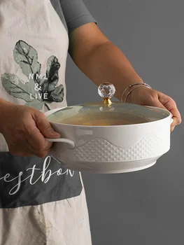De Cerâmica De Louça De Soup Bowl Com Tampa Dupla-Orelha Grande Tigela De Macarrão Instantâneo Tigelas Colher De Cozinha Fabricação De