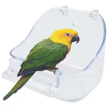 1 PCS Pássaro Banheira Transparente Alimentador do Pássaro Pendurado Gaiola Duche Recipiente de Alimento de Aves Acessórios Para Canárias Periquitos Papagaio
