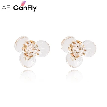 AE-CANFLY Elegante na Moda Acrílico Transparente Flores Assimétricas Oscila Pérola de Borla Brincos são Acessórios femininos
