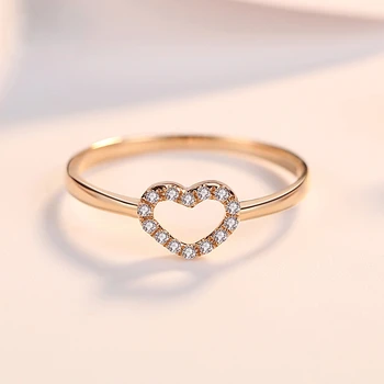 Ouro 18K Anéis de Diamante Feminino Genuíno AU750 de Ouro Rose Cor do Amor em Forma de Proposta Anel de Noivado