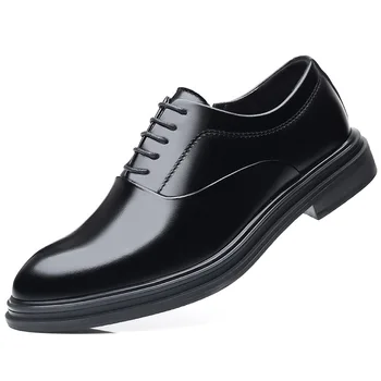 Sapatos masculinos Casual de Couro Masculina Derby Sapato Preto Laço na Televisão com Estilo Britânico Apontou Negócio Formal Escritório de Calçado de Homem