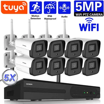 Tuya PTZ Câmeras de Vigilância por Vídeo Com Sistema sem Fio wi-Fi NVR Kit de 5MP Vida Inteligente em Casa ao ar livre de CCTV Câmera de Segurança Definido